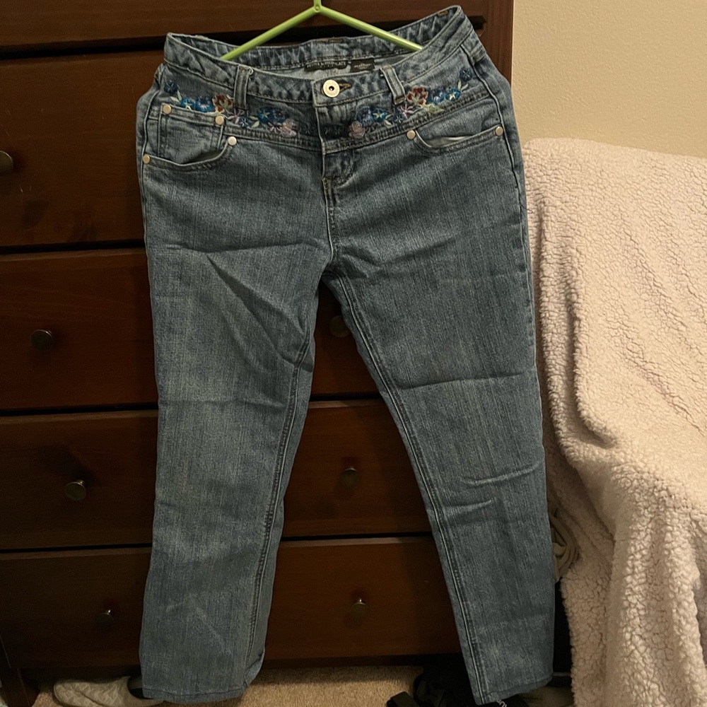 Matching jeans and jacket. Size 4P and M